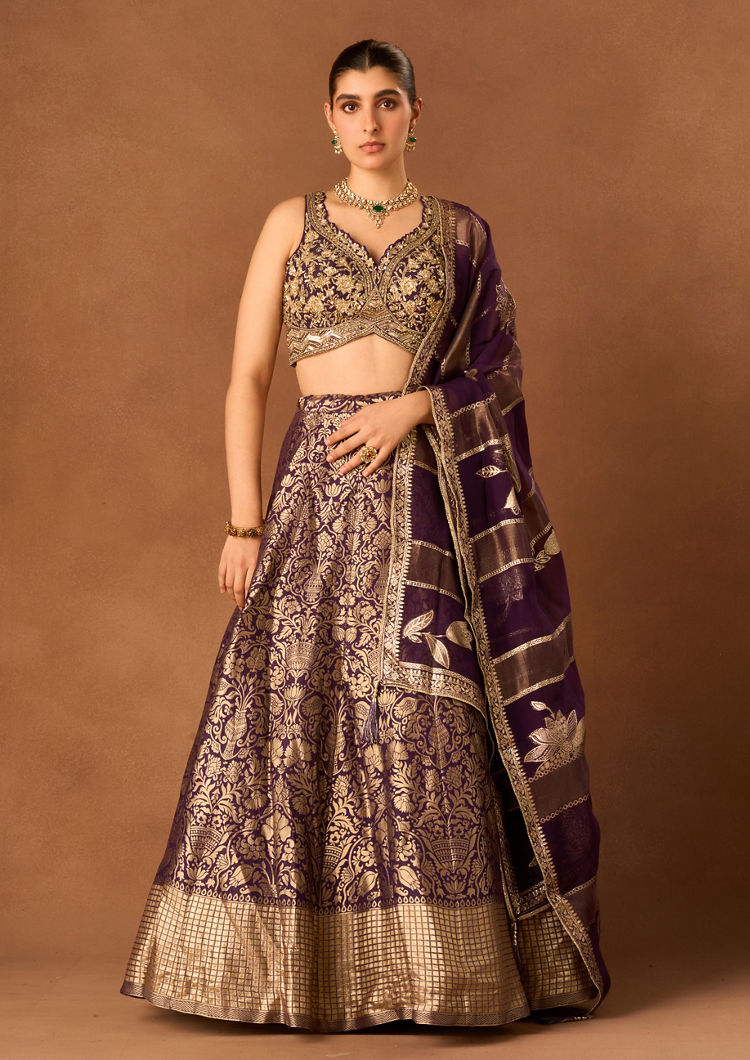 Twamev Women Purple Art Silk Lehenga with Embroidery