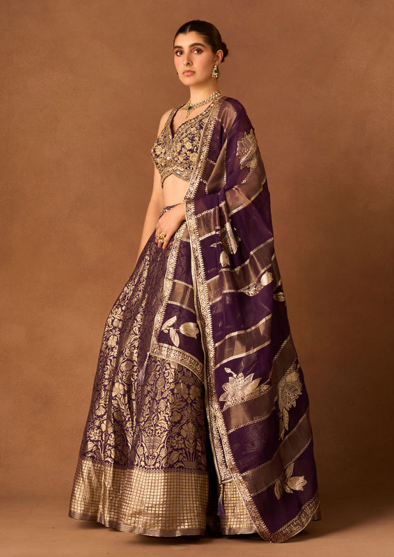 Twamev Women Purple Art Silk Lehenga with Embroidery