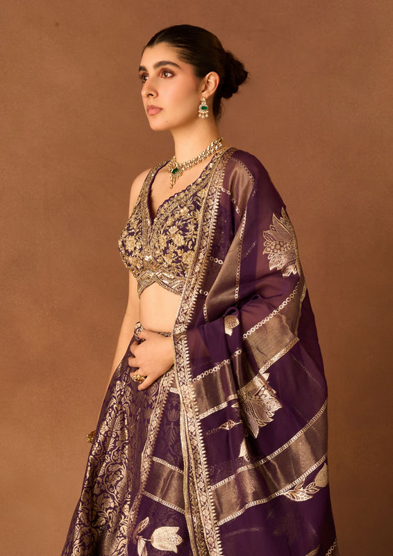 Twamev Women Purple Art Silk Lehenga with Embroidery