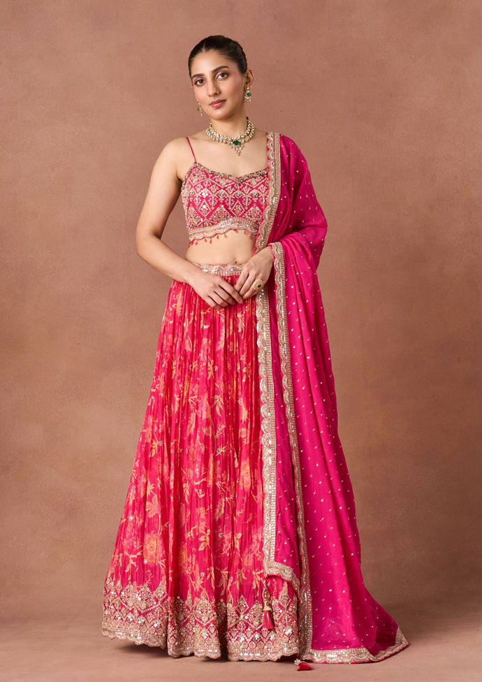 Twamev Women Pink Art Silk Lehenga Set
