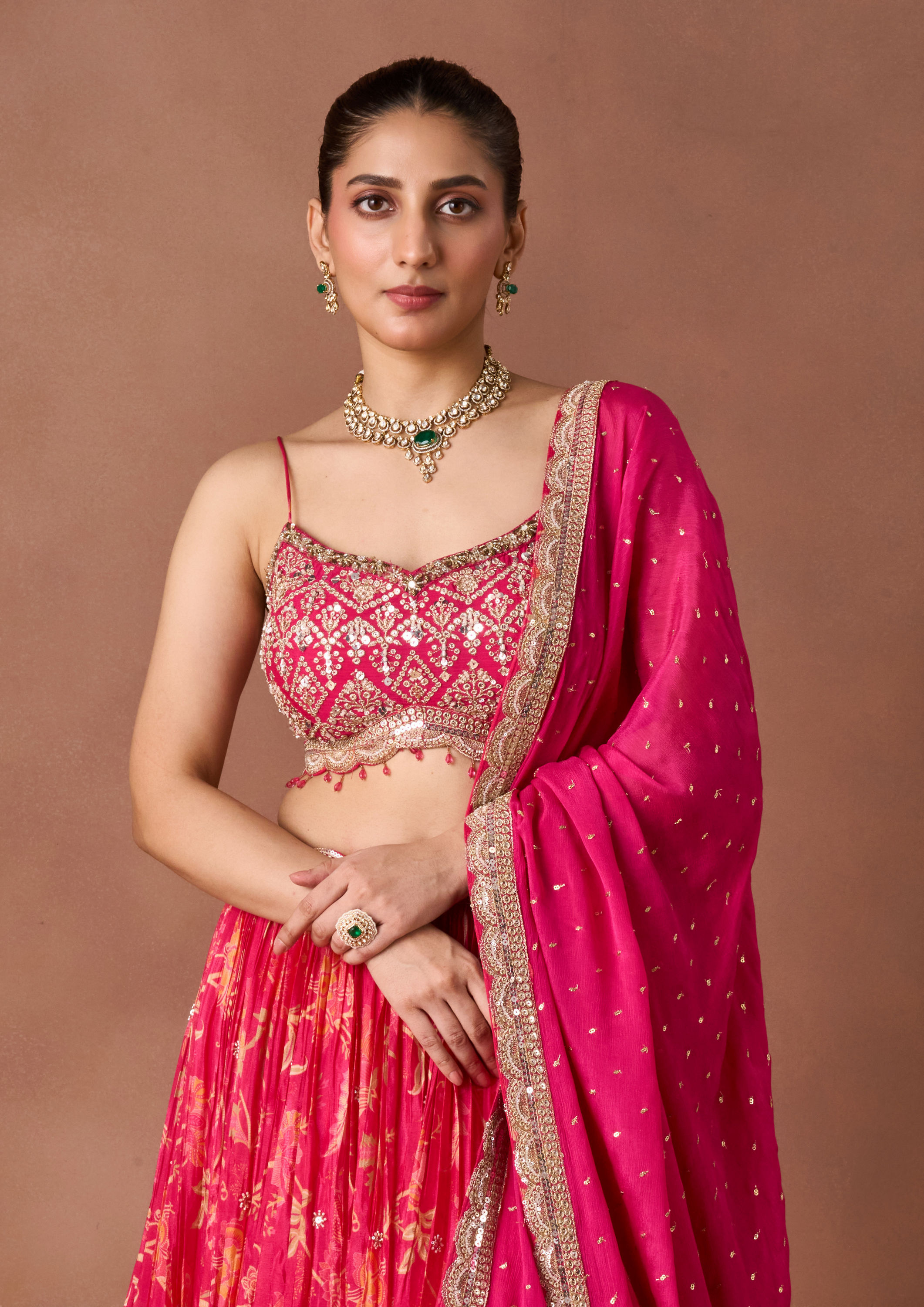 Twamev Women Pink Art Silk Lehenga Set