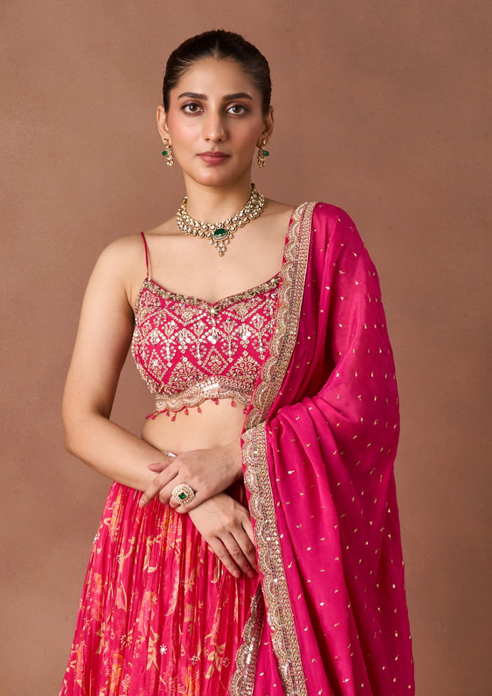 Twamev Women Pink Art Silk Lehenga Set