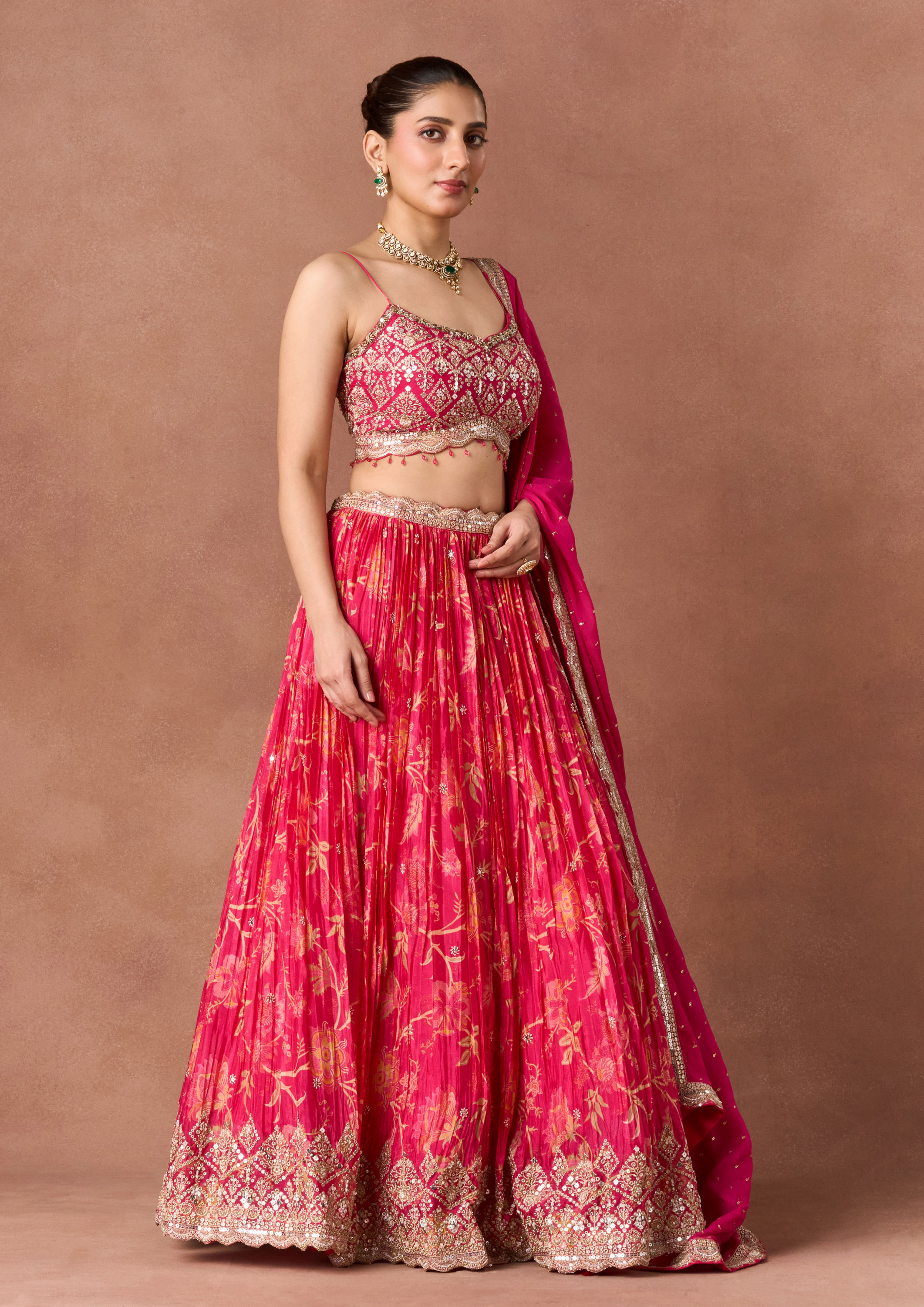 Twamev Women Pink Art Silk Lehenga Set