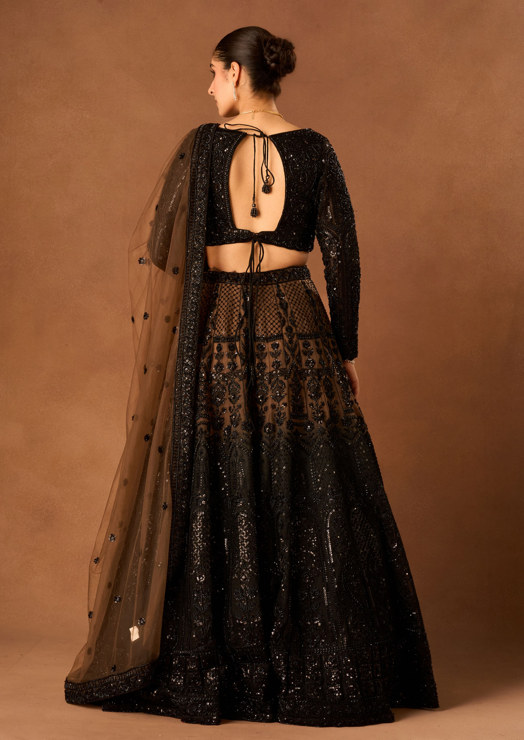 Twamev Women Black Net Lehenga with Embroidery