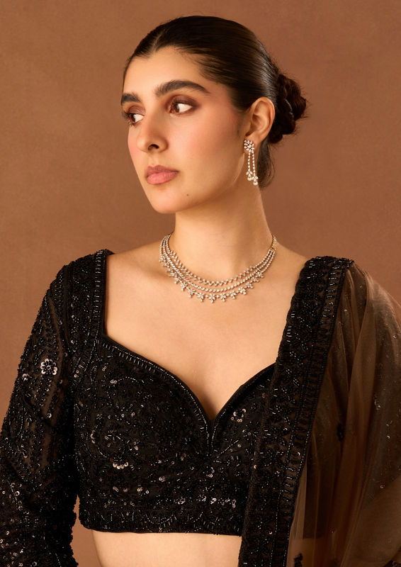 Twamev Women Black Net Lehenga with Embroidery