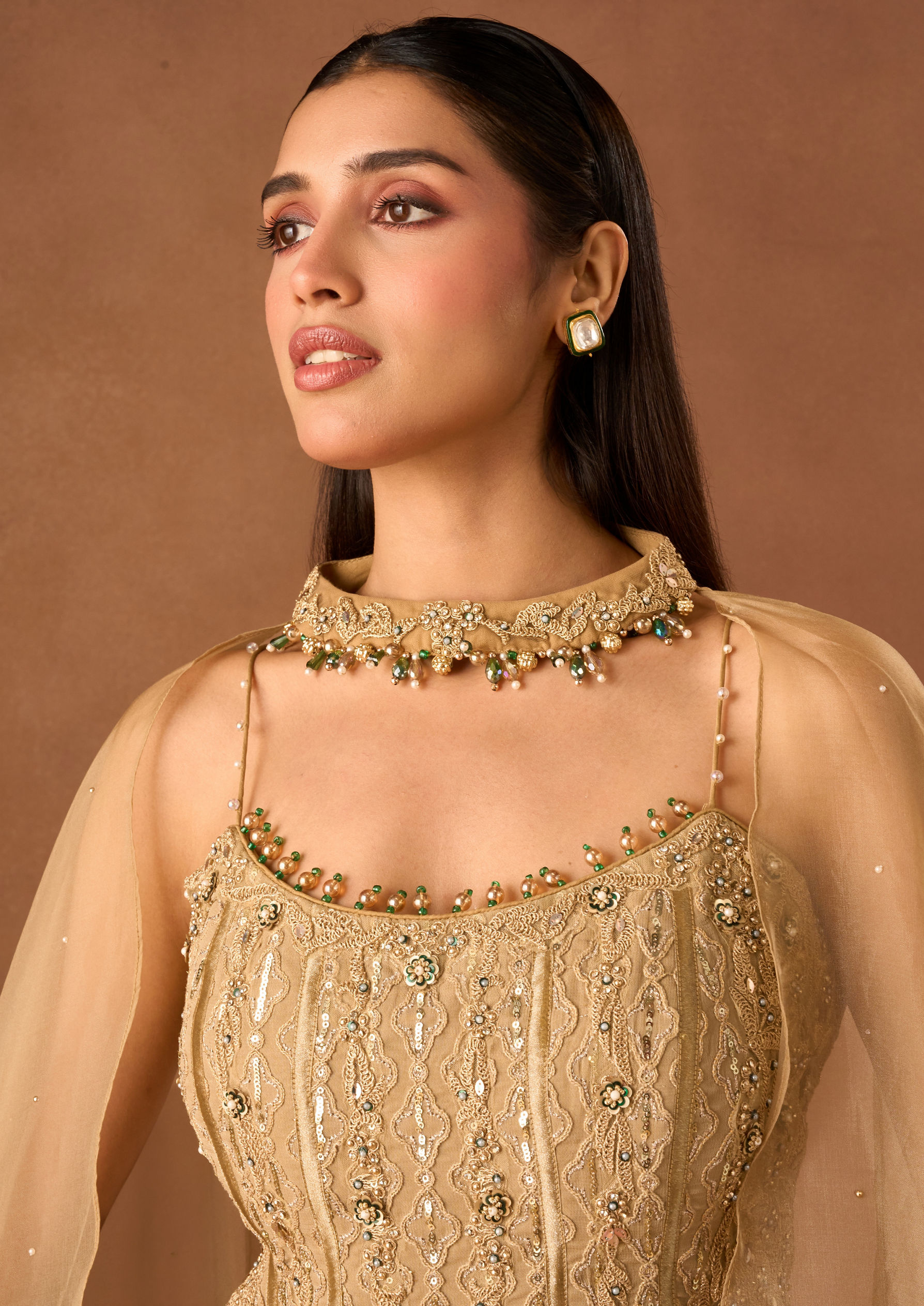 Twamev Women Gold Art Silk Lehenga with Embellished Corset