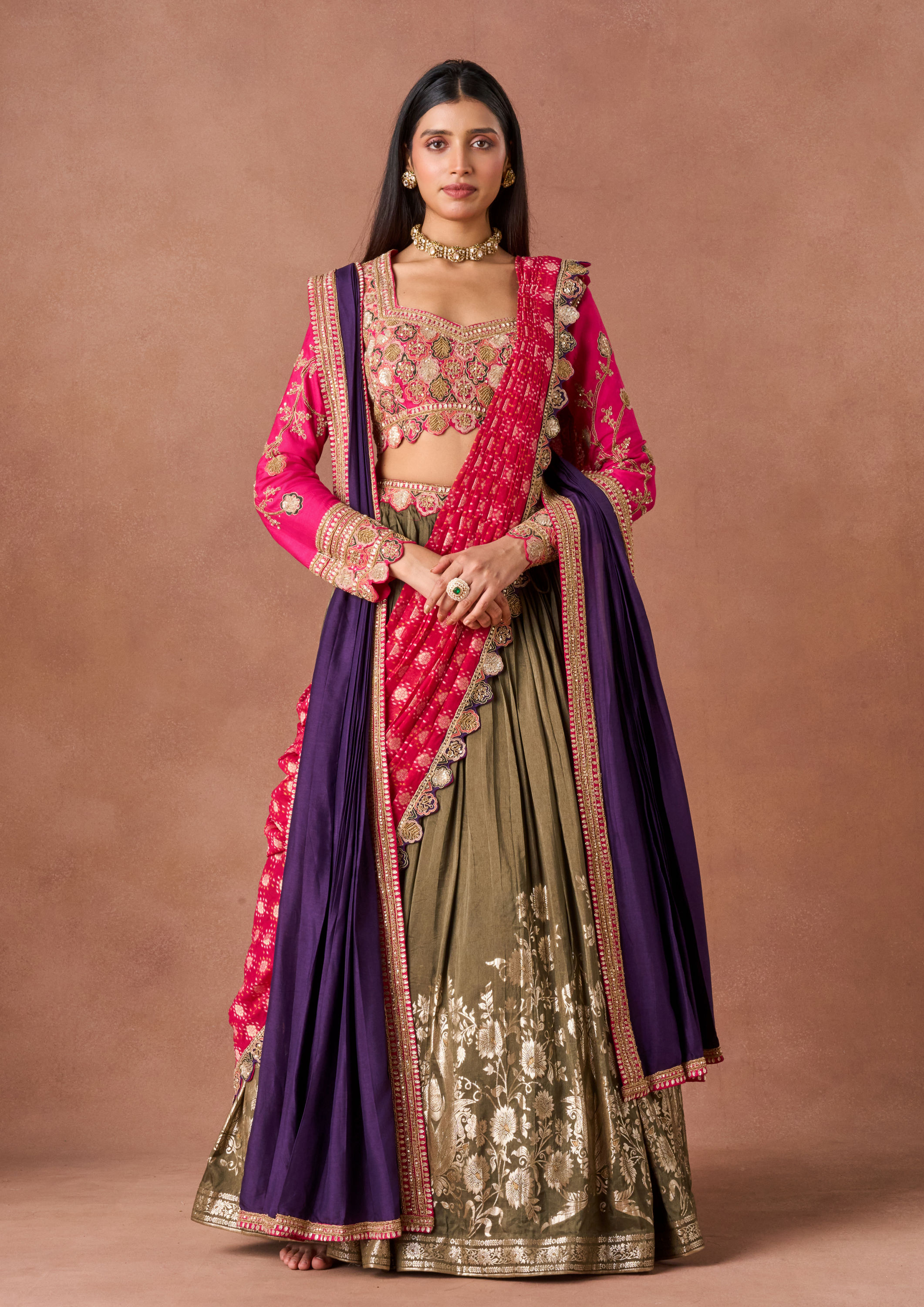 Twamev Women Mehendi Rani Embroidered Lehenga