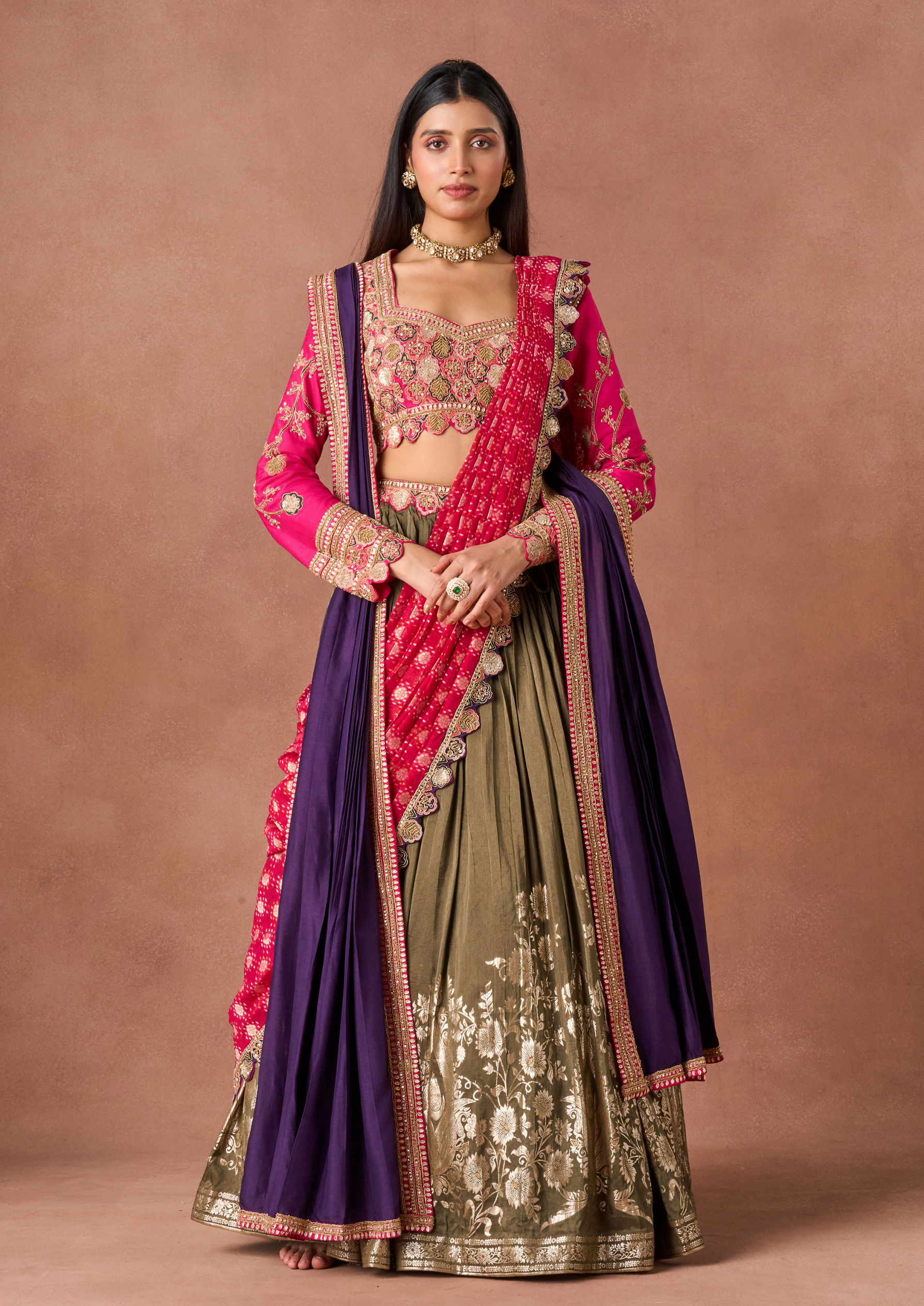 Twamev Women Mehendi Rani Embroidered Lehenga