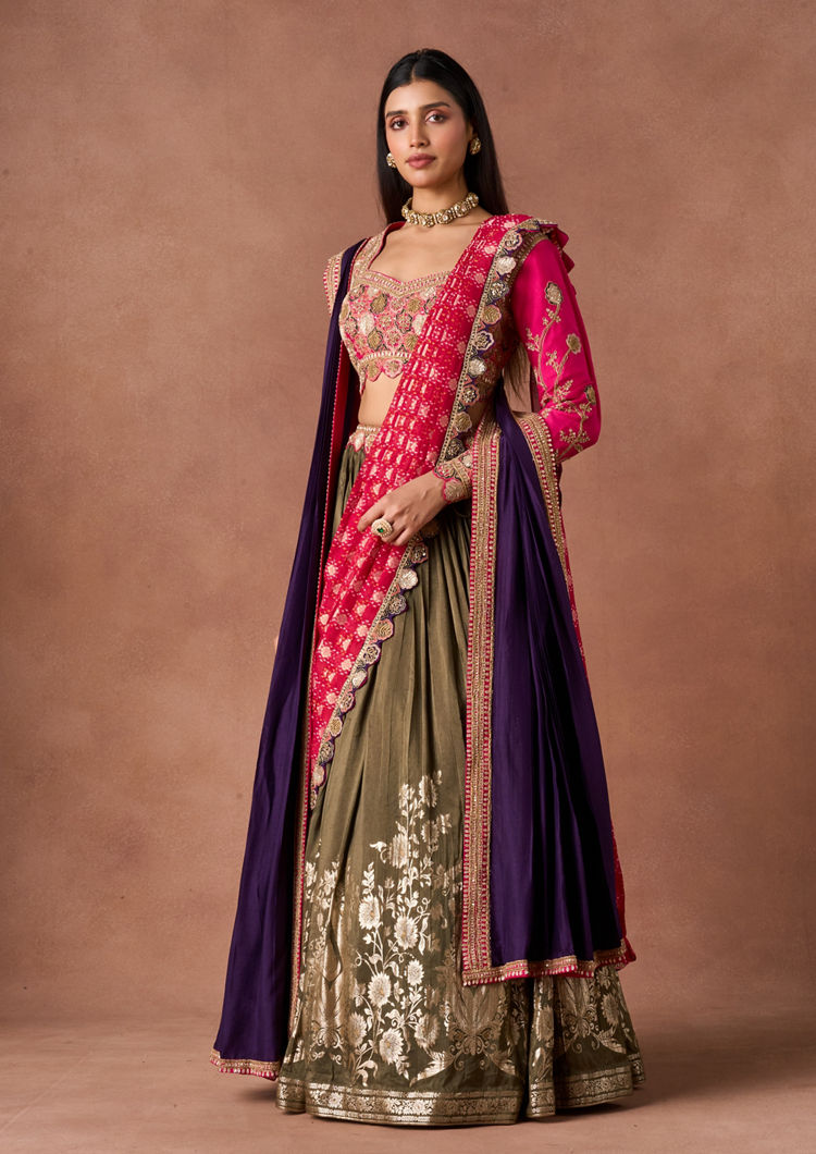 Twamev Women Mehendi Rani Embroidered Lehenga