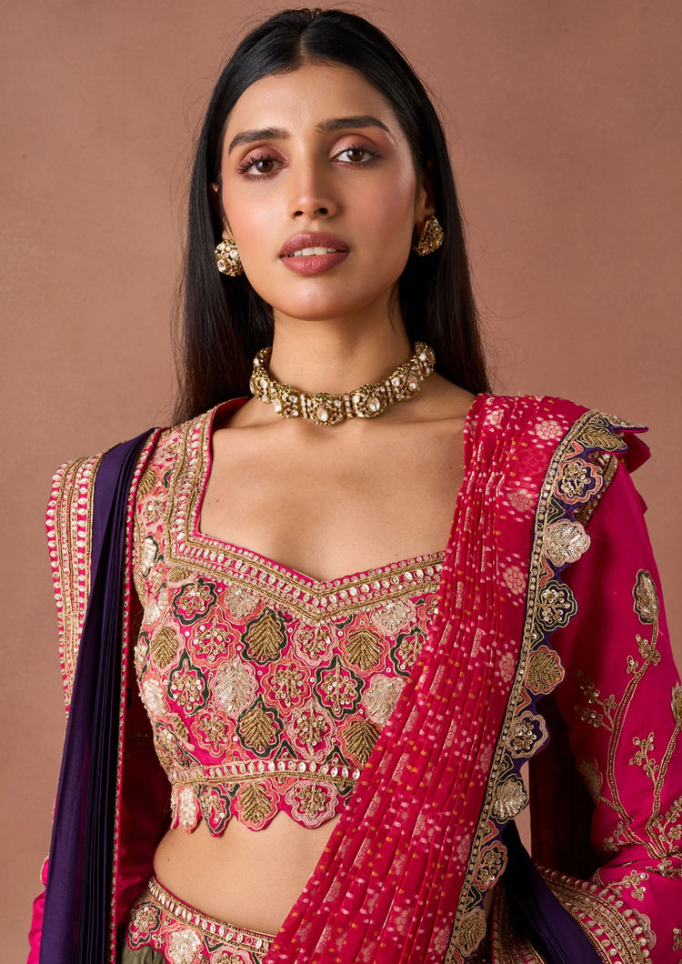 Twamev Women Mehendi Rani Embroidered Lehenga