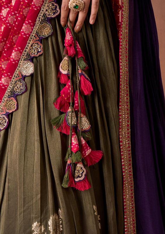 Twamev Women Mehendi Rani Embroidered Lehenga