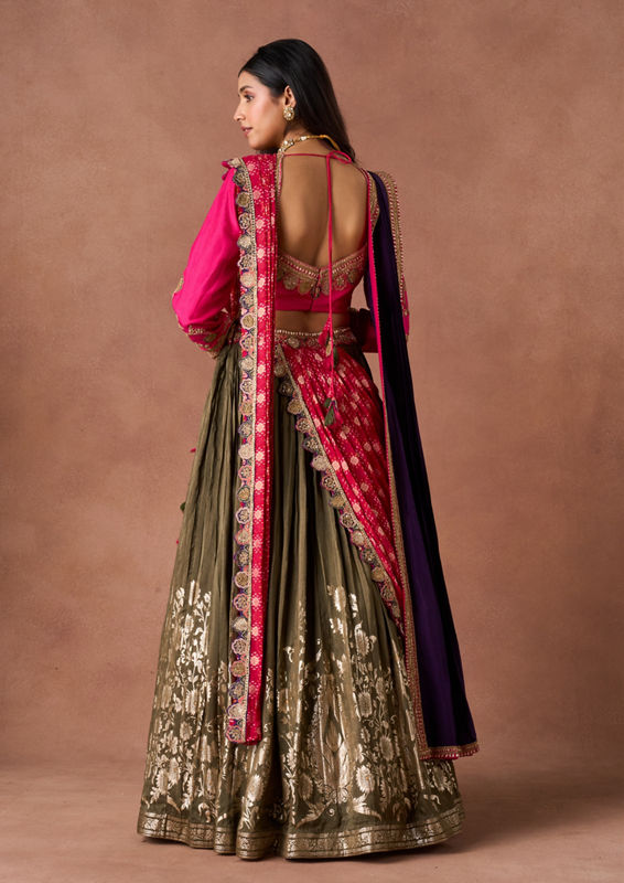 Twamev Women Mehendi Rani Embroidered Lehenga