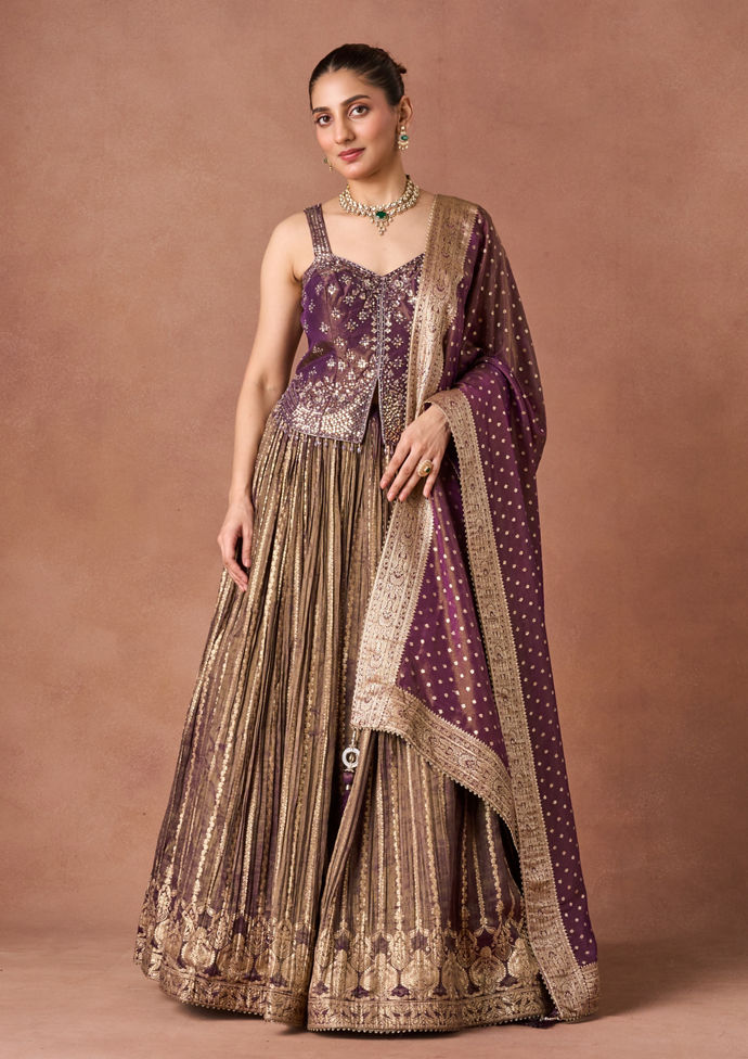 Twamev Women Royal Purple Sequin Lehenga