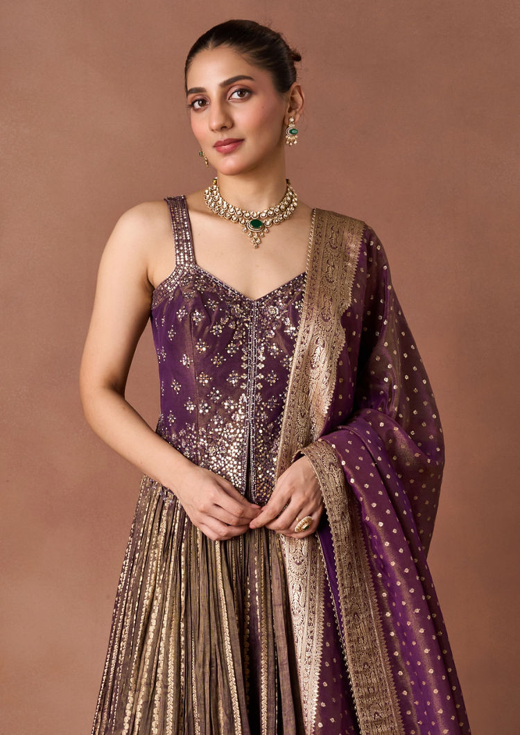 Twamev Women Royal Purple Sequin Lehenga