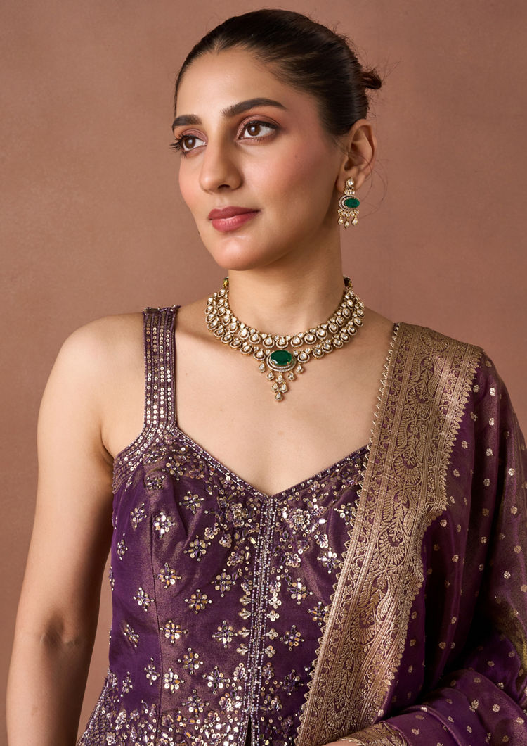 Twamev Women Royal Purple Sequin Lehenga