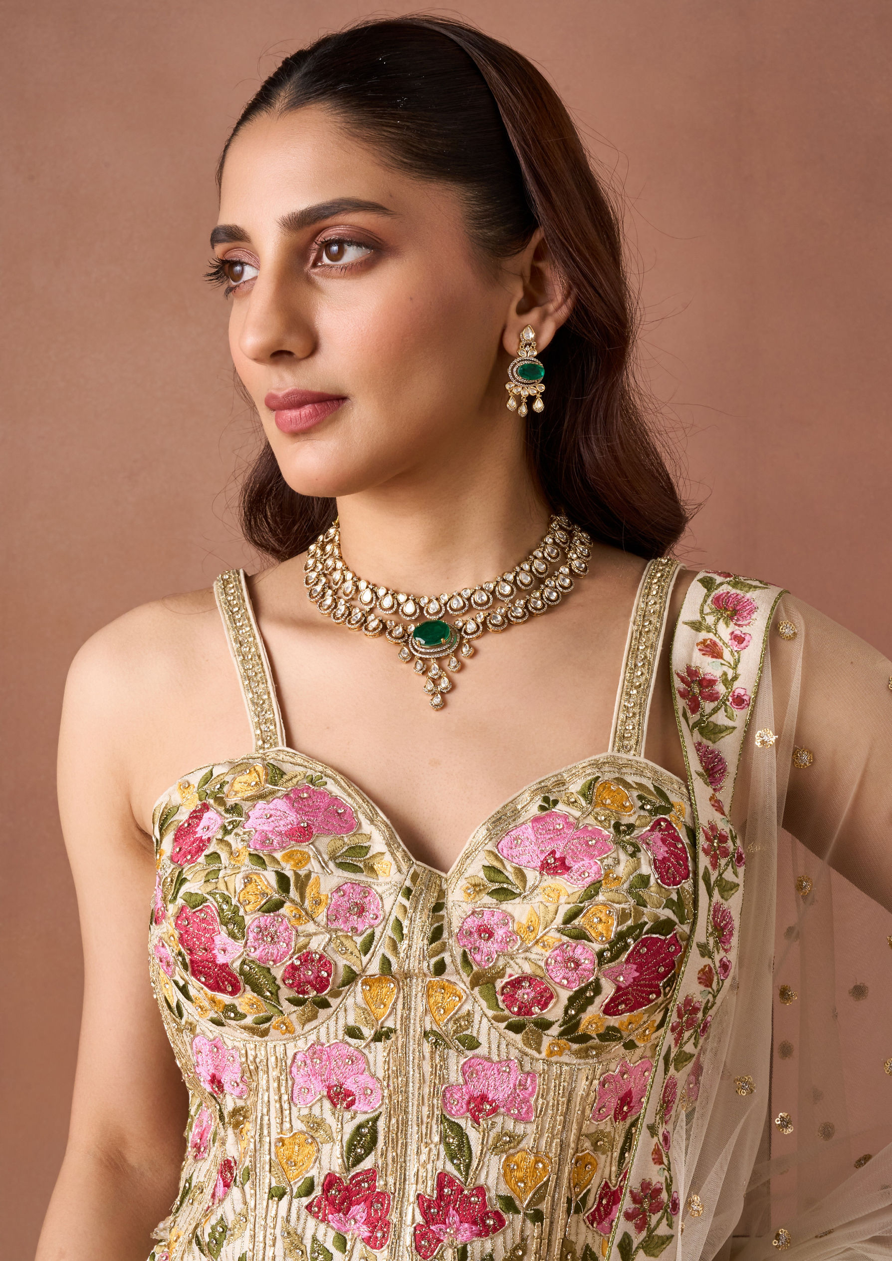 Twamev Women Ivory Threadwork Lehenga