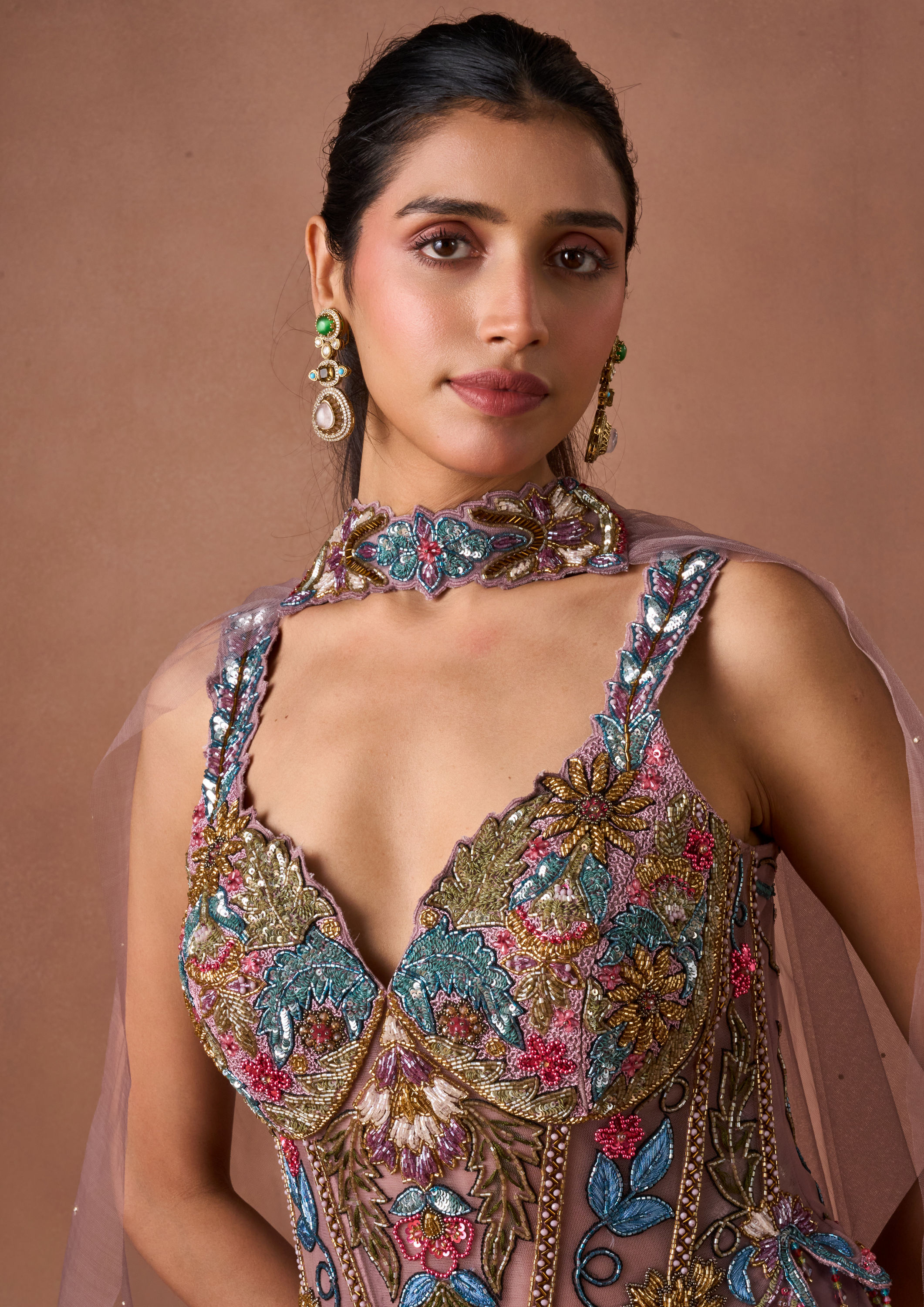 Twamev Women Purple Chinon Lehenga Set