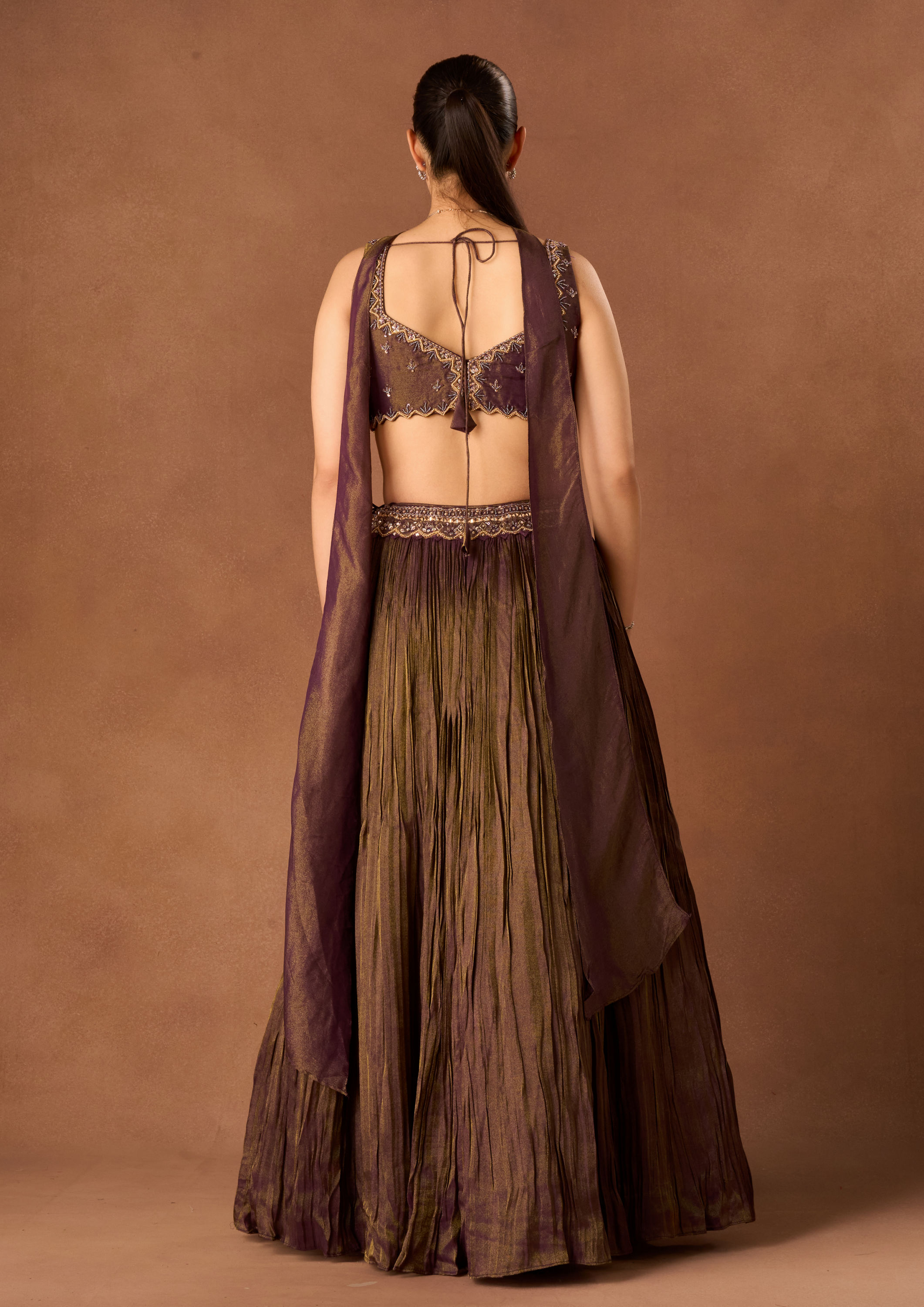 Twamev Women Purple Tissue Lehenga with Embroidery