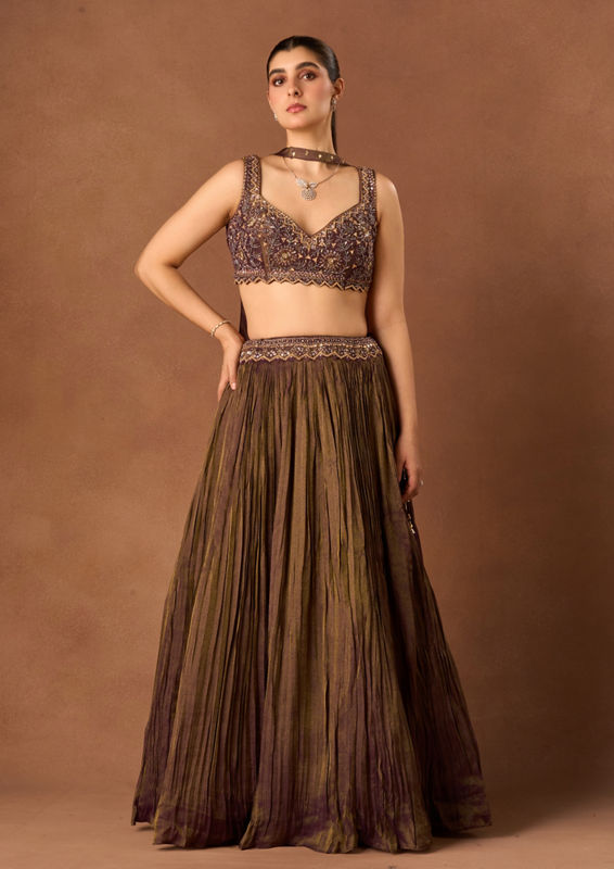 Twamev Women Purple Tissue Lehenga with Embroidery