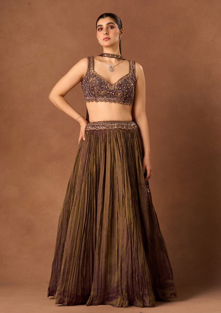 Twamev Women Purple Tissue Lehenga with Embroidery