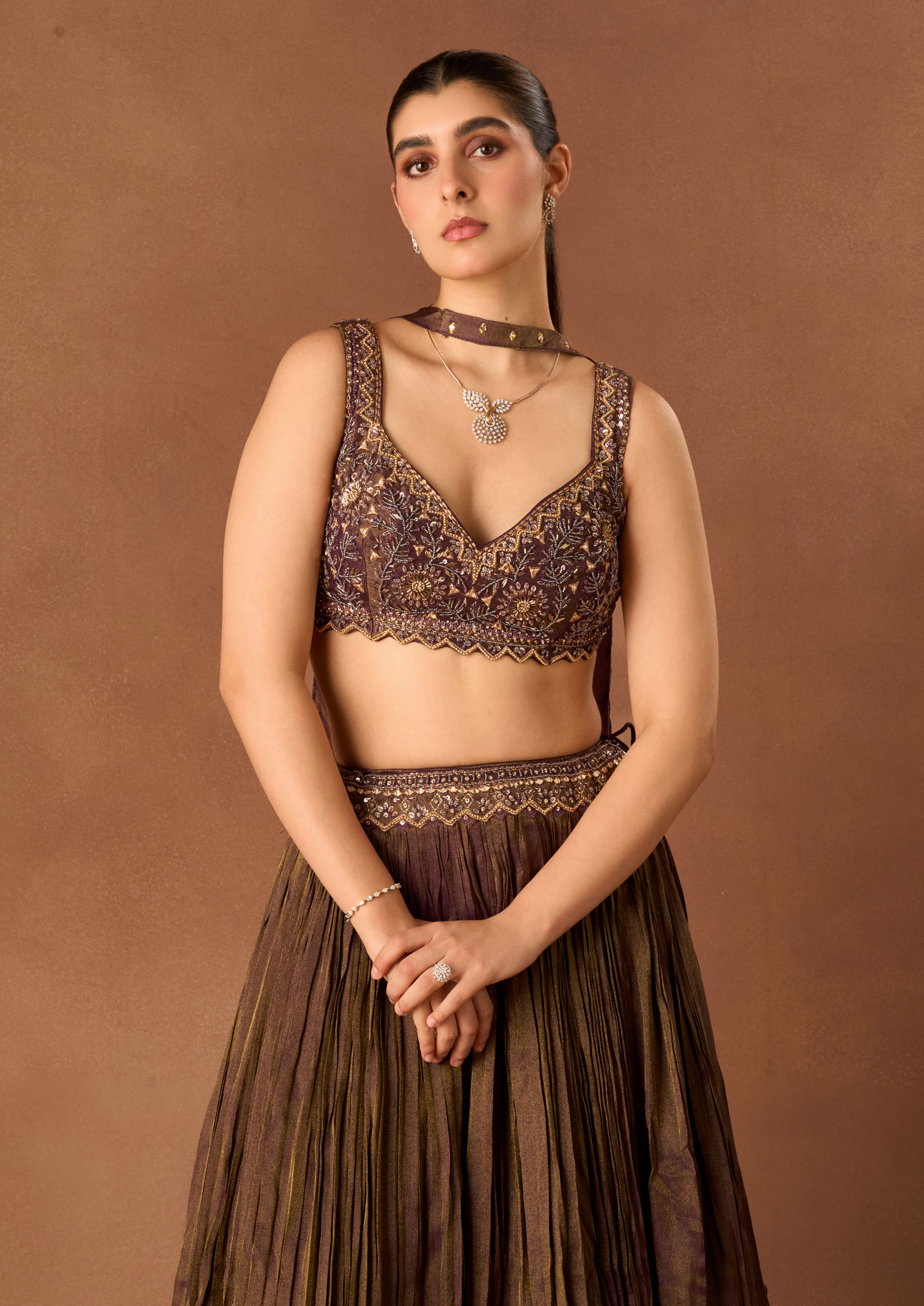 Twamev Women Purple Tissue Lehenga with Embroidery