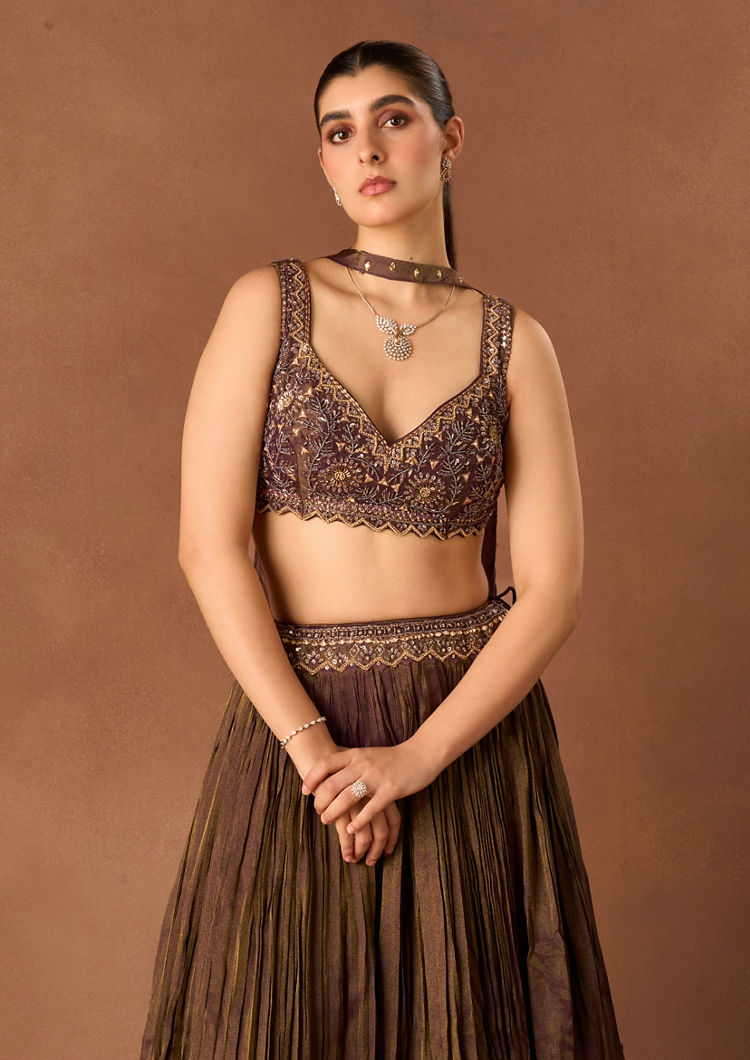 Twamev Women Purple Tissue Lehenga with Embroidery