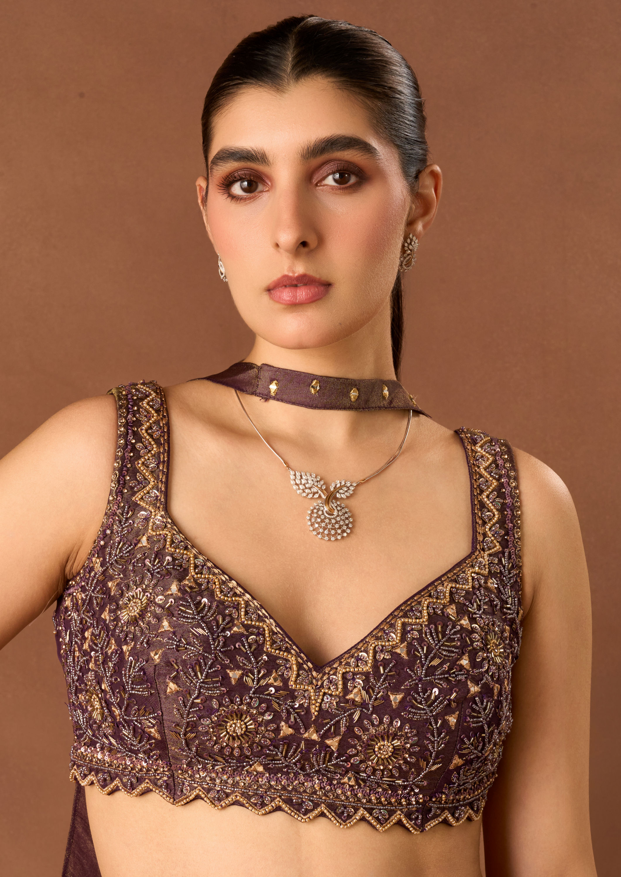 Twamev Women Purple Tissue Lehenga with Embroidery