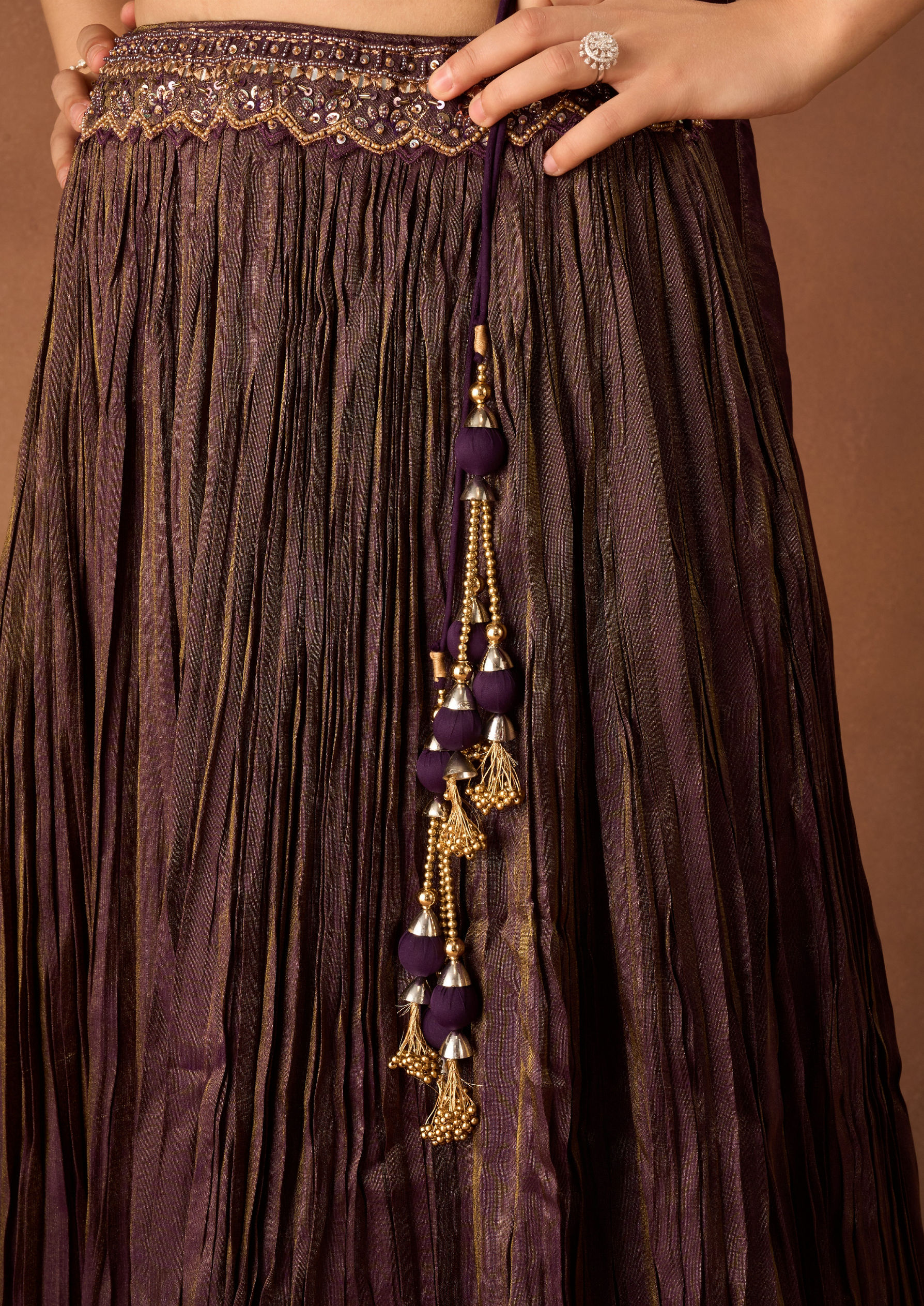Twamev Women Purple Tissue Lehenga with Embroidery