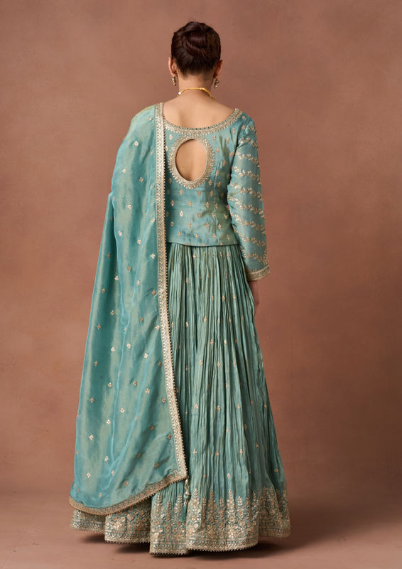 Twamev Women Green Tissue Lehenga Set