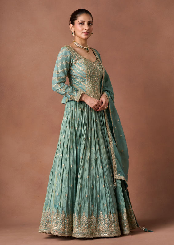 Twamev Women Green Tissue Lehenga Set