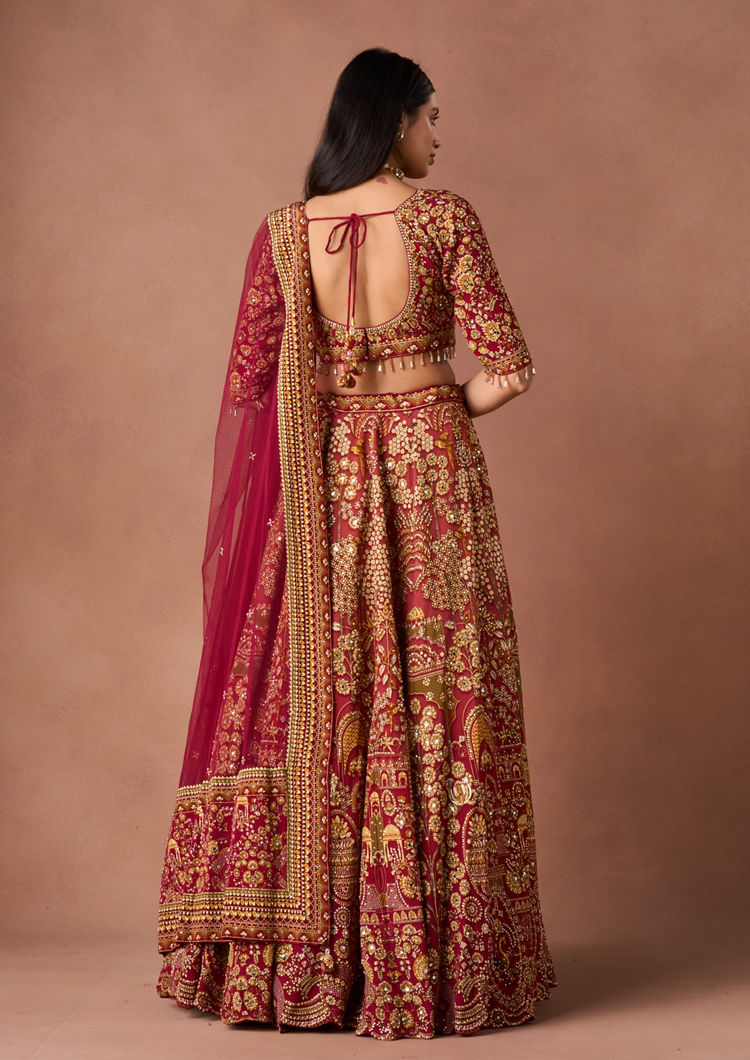 Twamev Women Dusty Rose Hand-Embroidered Lehenga