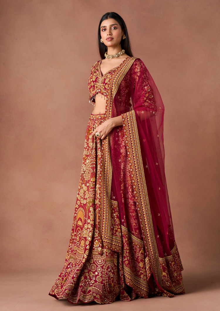Twamev Women Dusty Rose Hand-Embroidered Lehenga