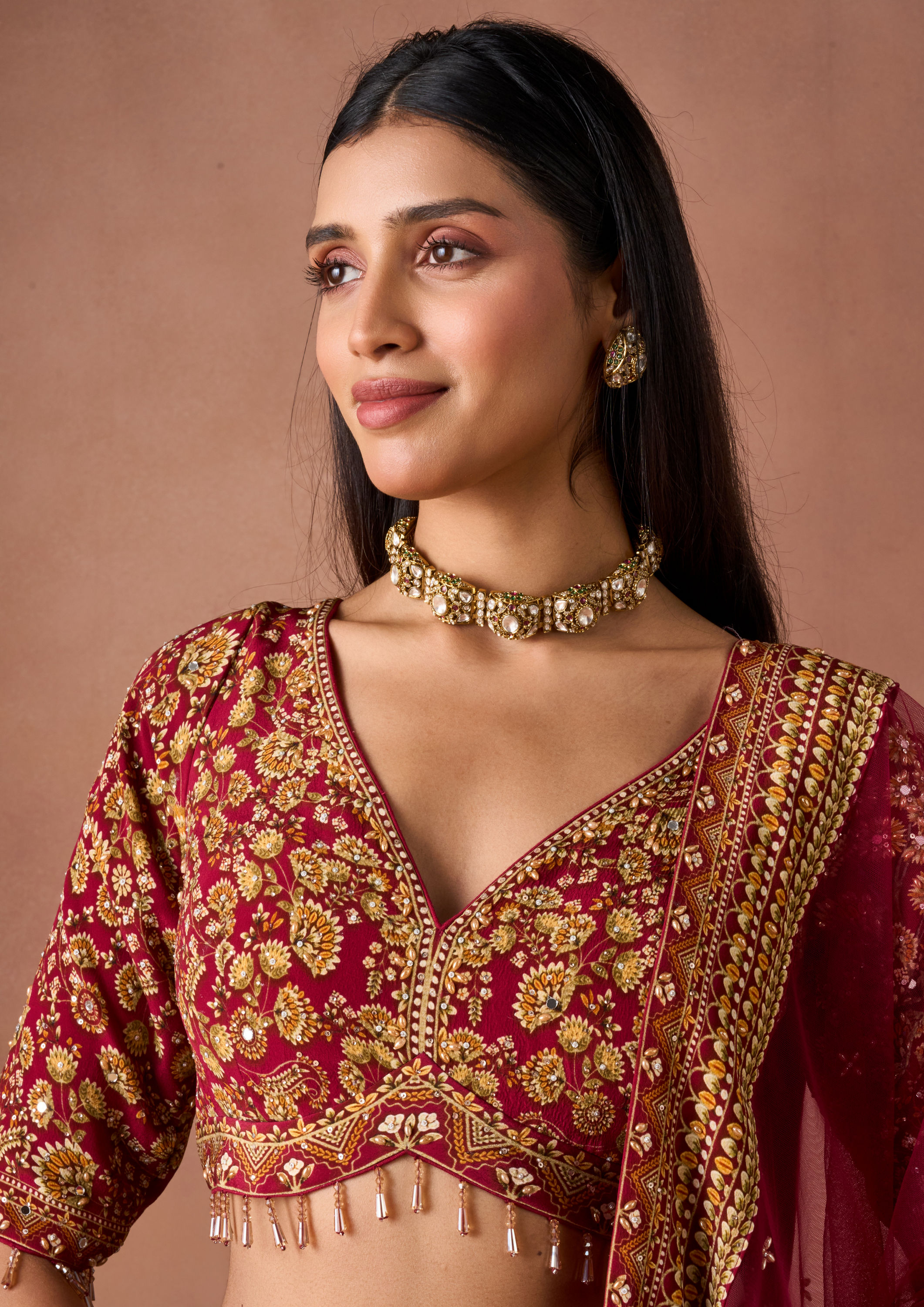 Twamev Women Dusty Rose Hand-Embroidered Lehenga