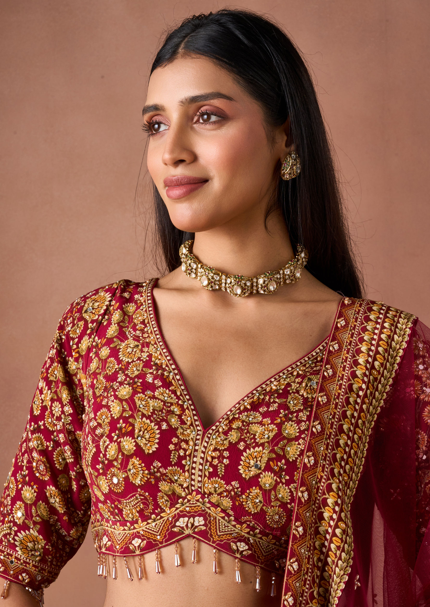 Twamev Women Dusty Rose Hand-Embroidered Lehenga