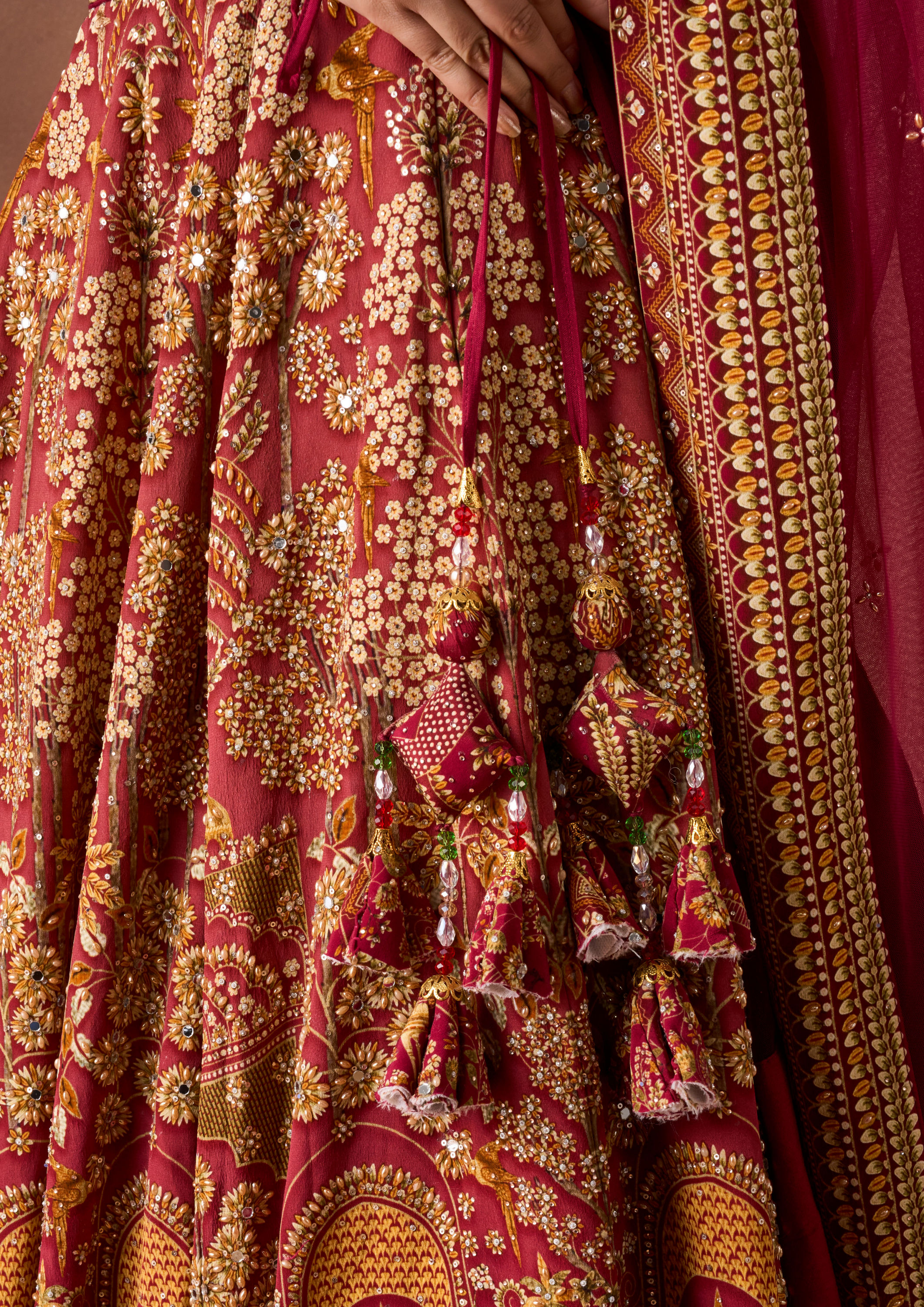 Twamev Women Dusty Rose Hand-Embroidered Lehenga