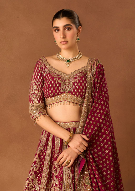 Twamev Women Wine Crepe Lehenga with Embroidery and Beads