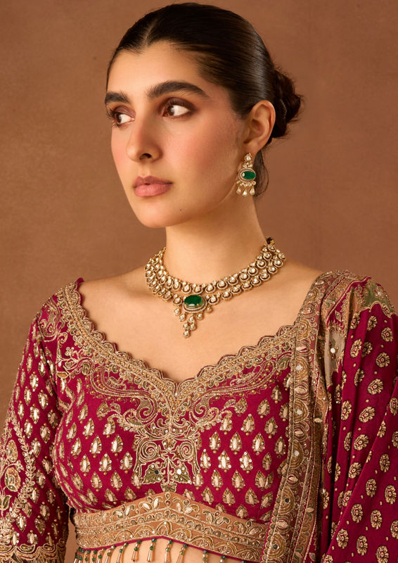 Twamev Women Wine Crepe Lehenga with Embroidery and Beads