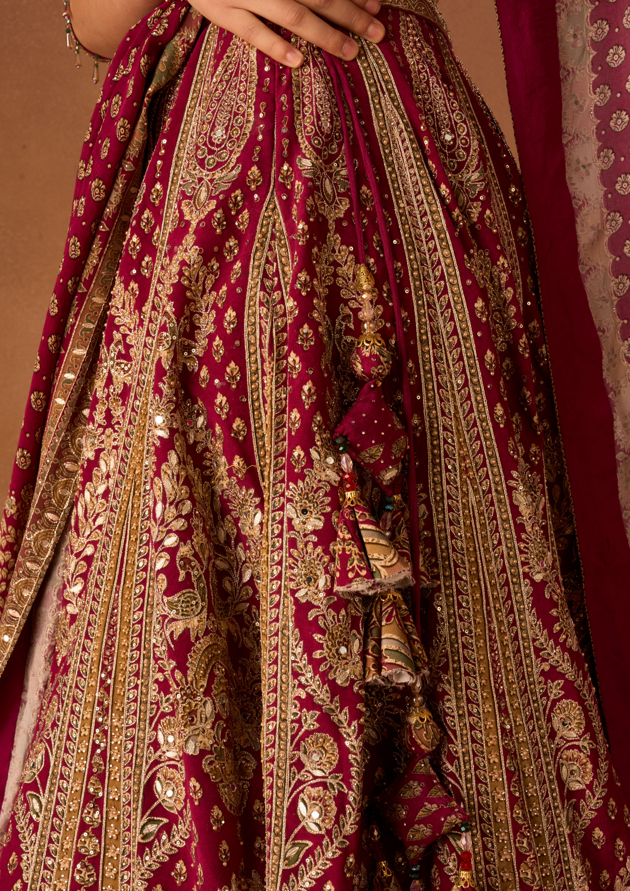 Twamev Women Wine Crepe Lehenga with Embroidery and Beads
