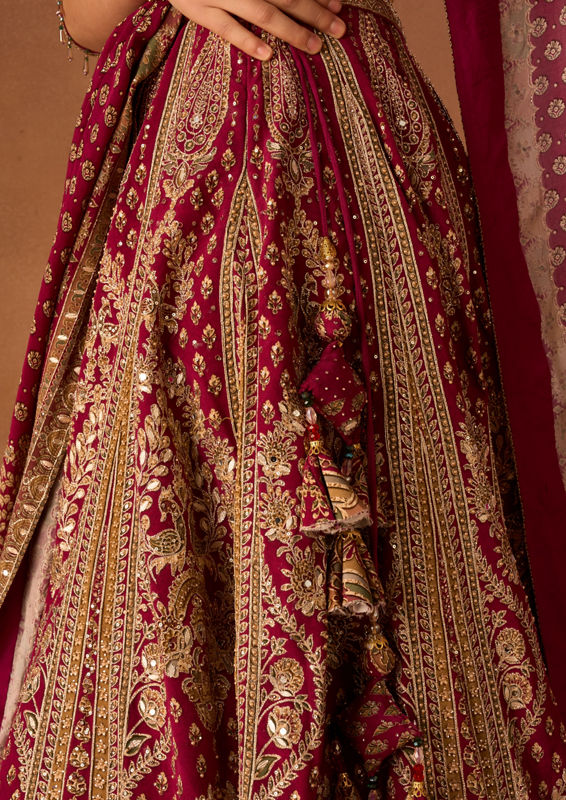 Twamev Women Wine Crepe Lehenga with Embroidery and Beads