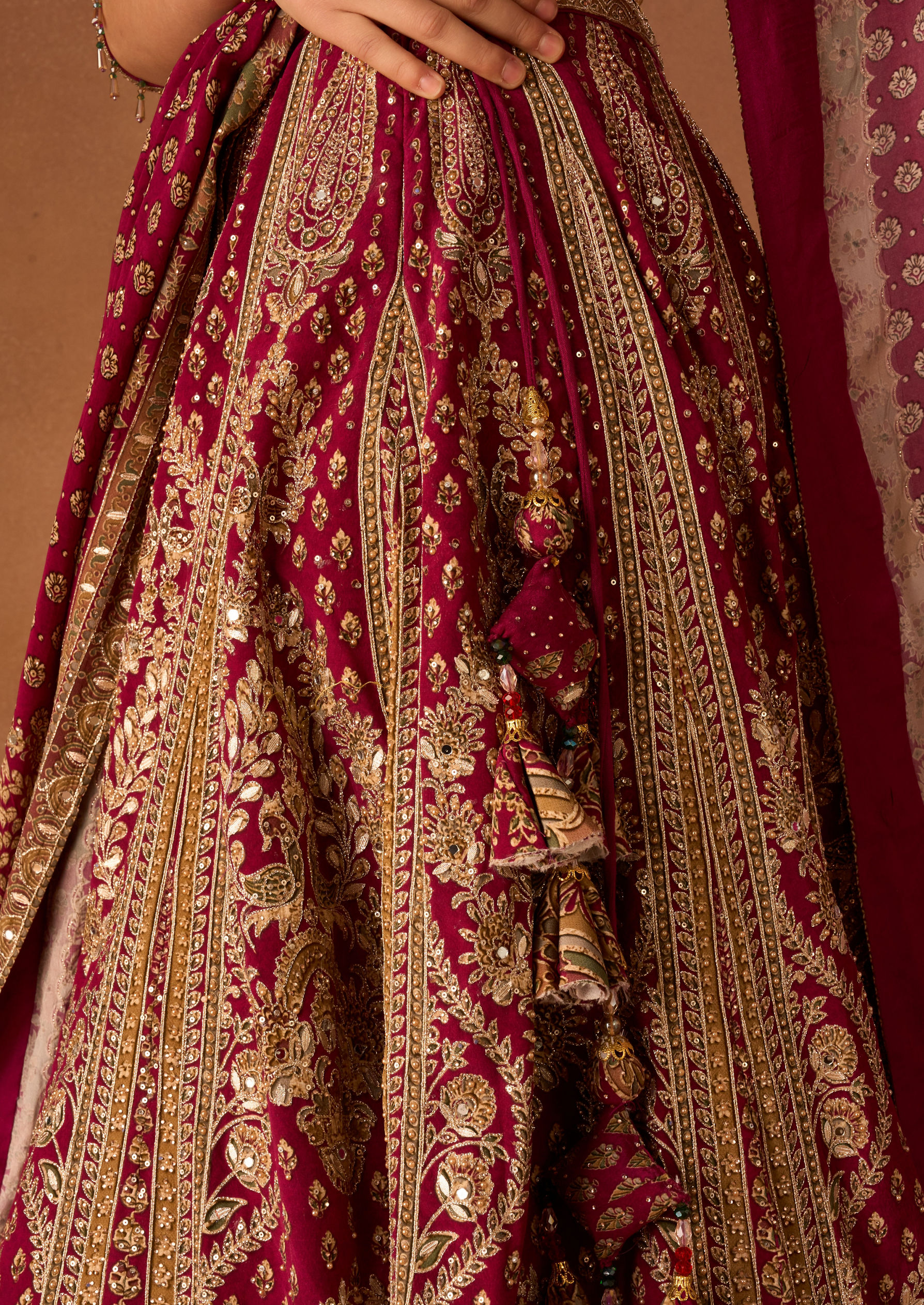 Twamev Women Wine Crepe Lehenga with Embroidery and Beads