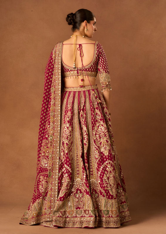 Twamev Women Wine Crepe Lehenga with Embroidery and Beads