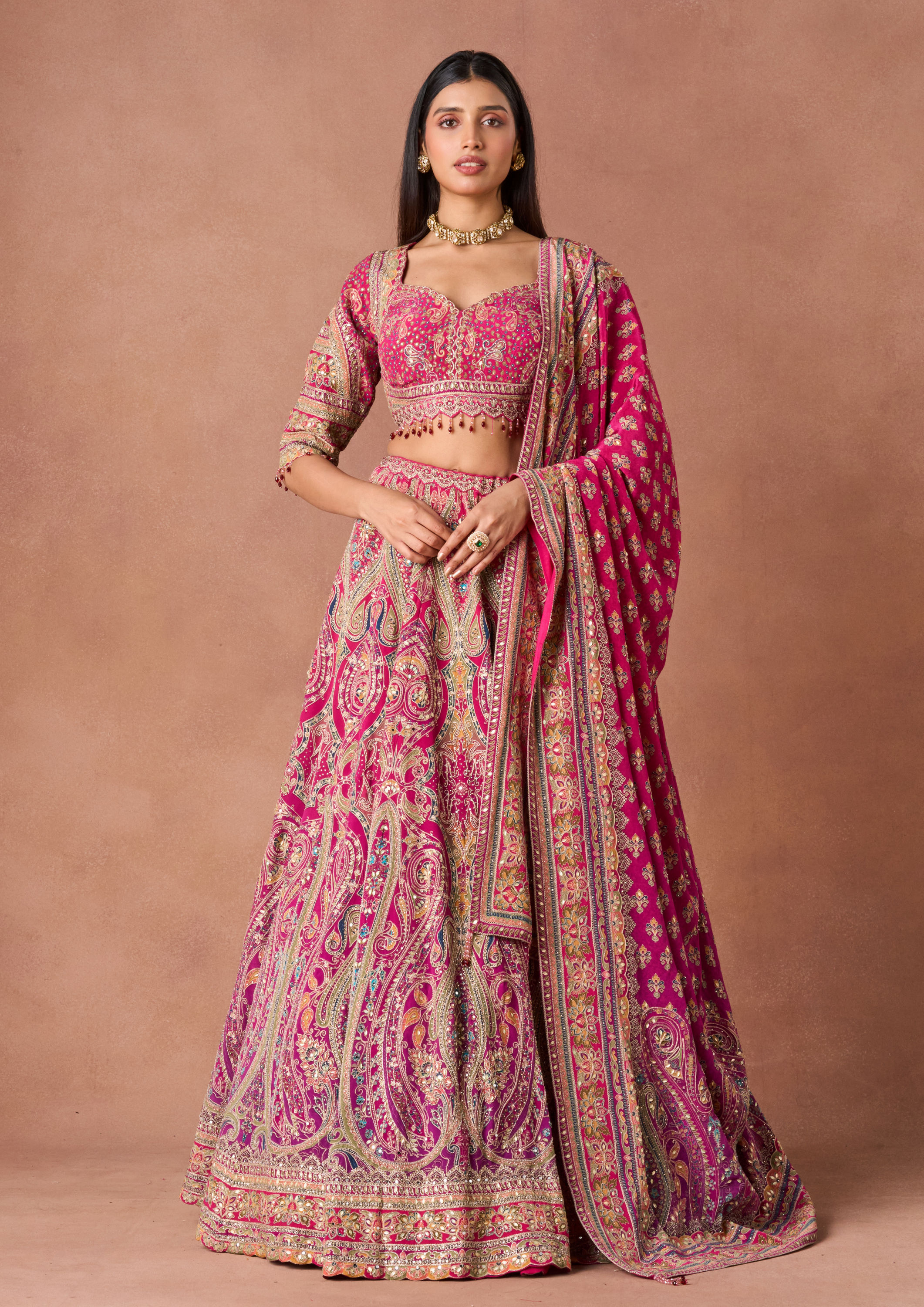 Twamev Women Rani Purple Embroidered Lehenga