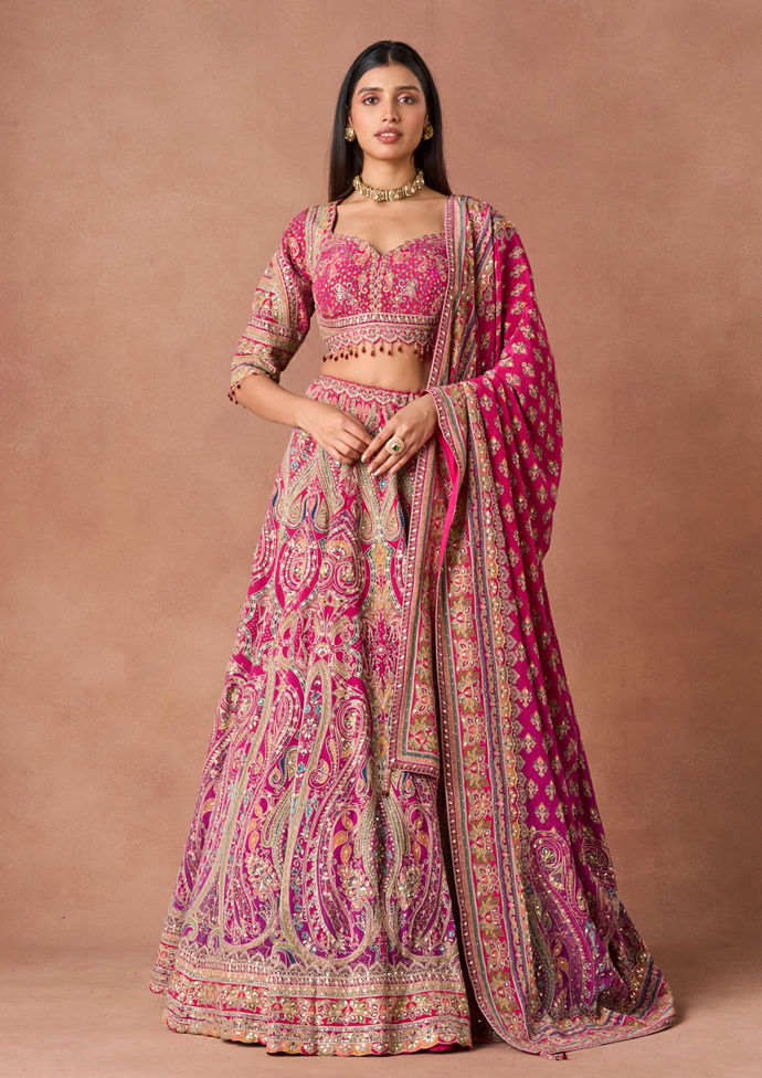Twamev Women Rani Purple Embroidered Lehenga