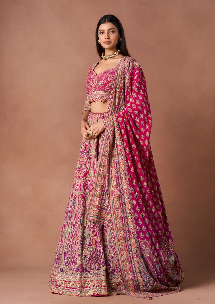 Twamev Women Rani Purple Embroidered Lehenga