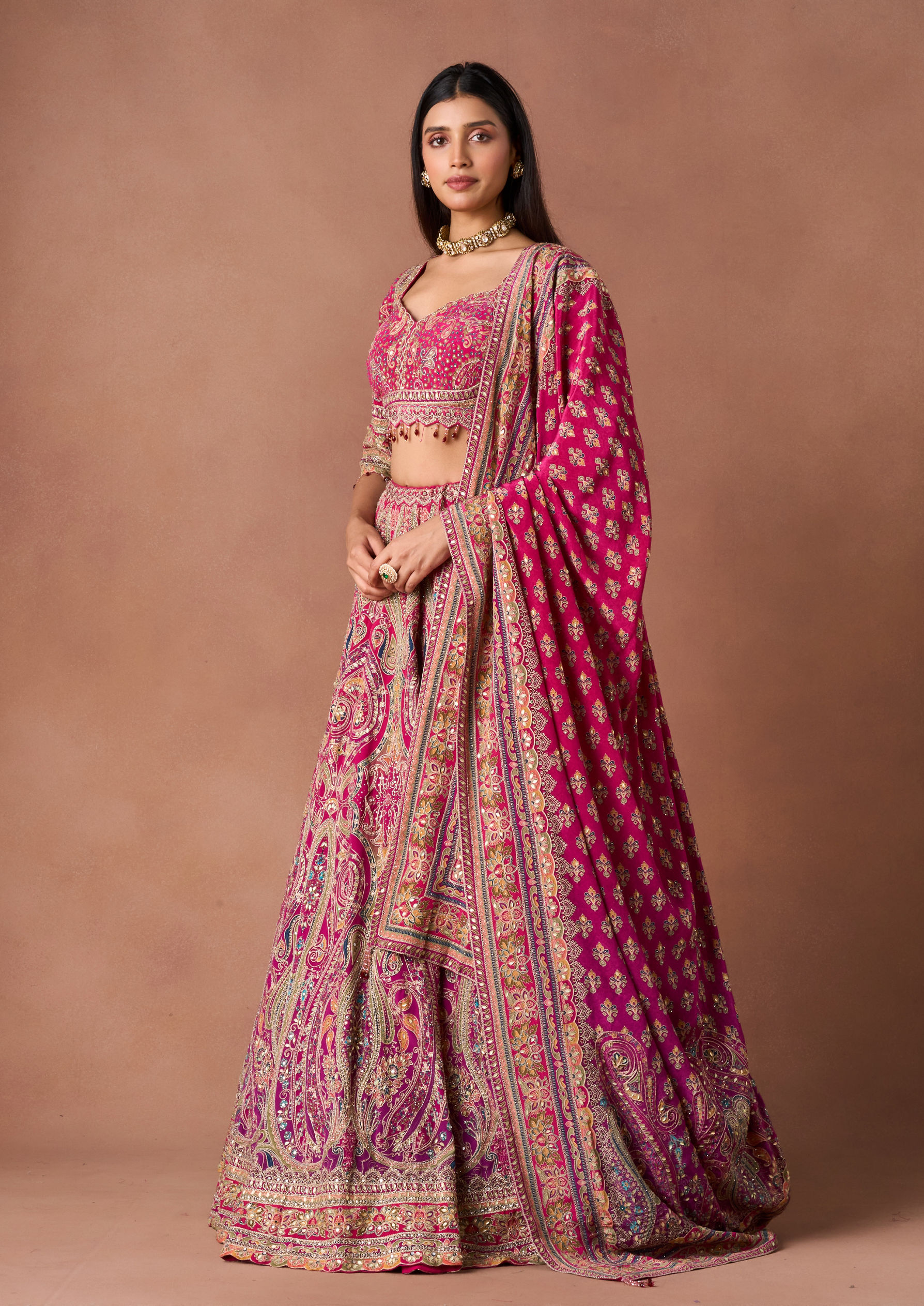 Twamev Women Rani Purple Embroidered Lehenga