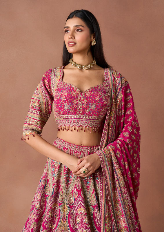 Twamev Women Rani Purple Embroidered Lehenga