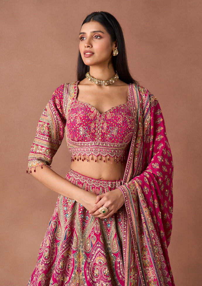 Twamev Women Rani Purple Embroidered Lehenga