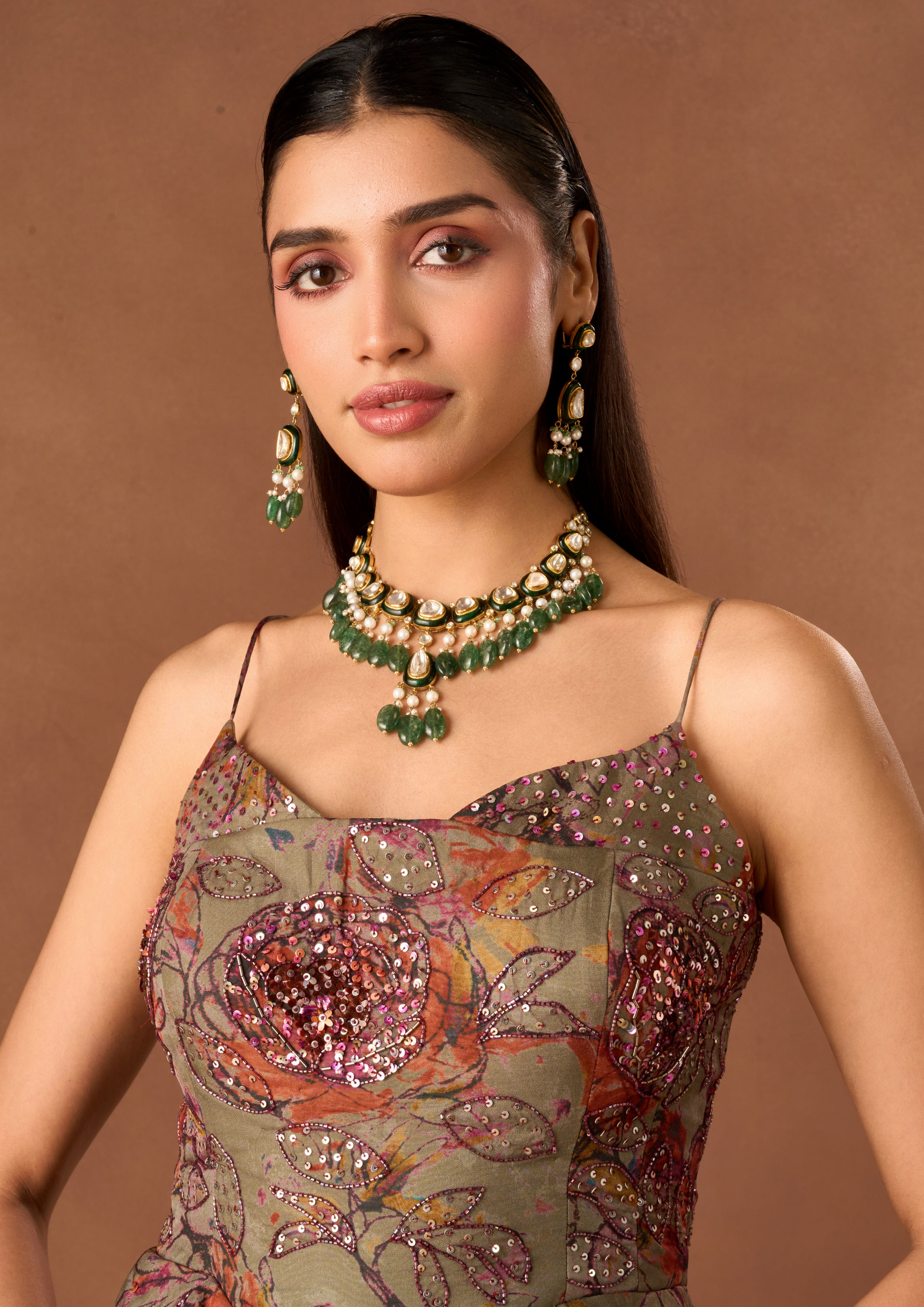Twamev Women Green Organza Lehenga with Floral Embroidery