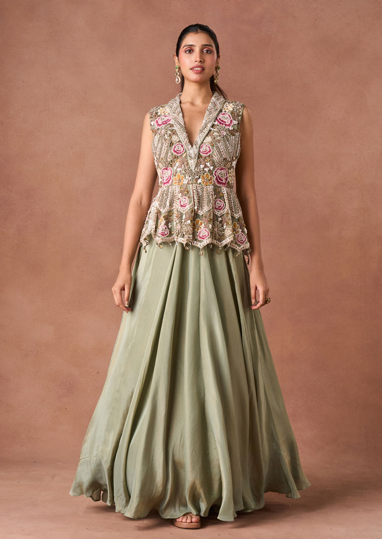 Twamev Women Green Art Silk Lehenga Set