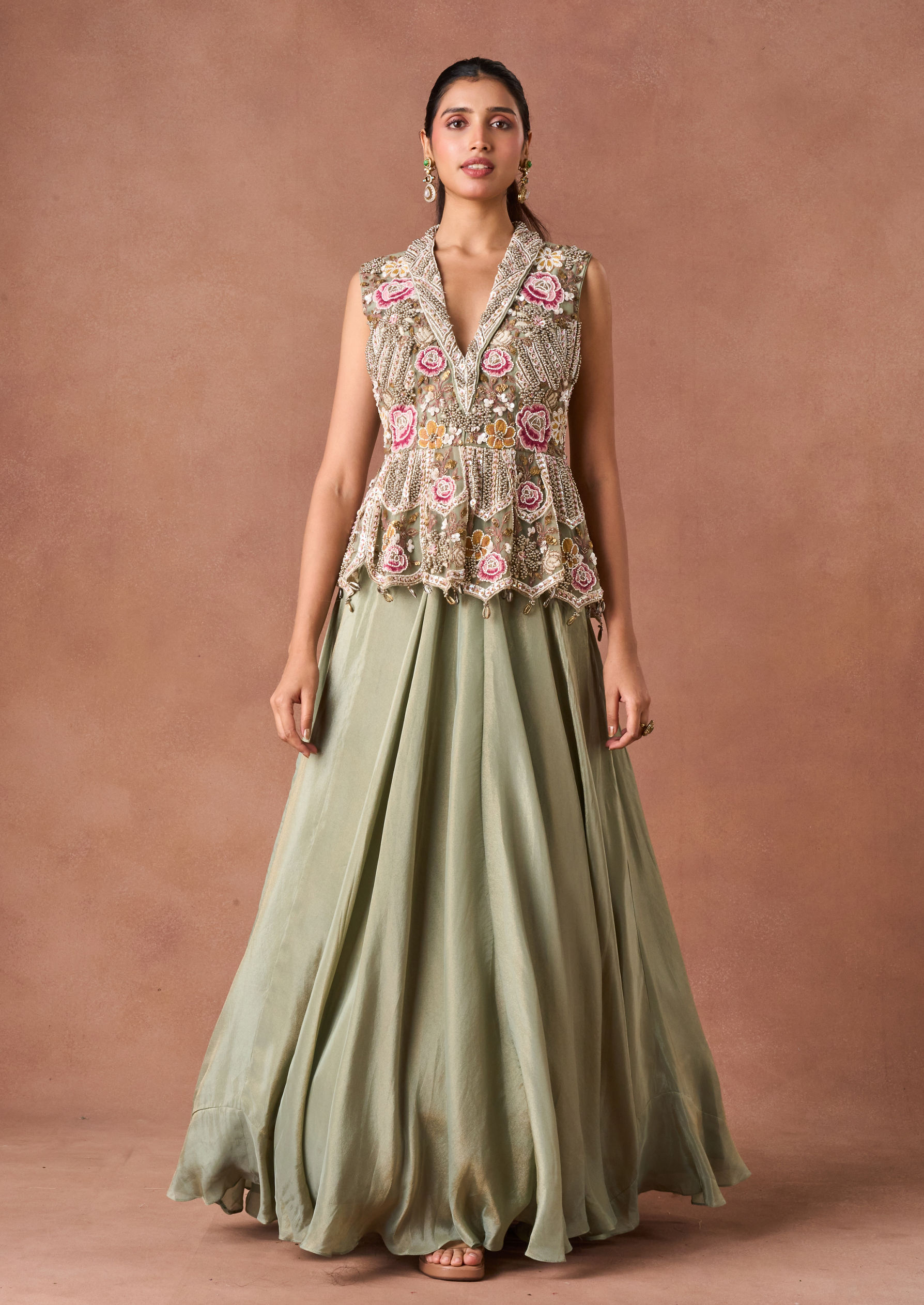 Twamev Women Green Art Silk Lehenga Set